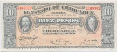 Mexikó / Forradalom / Chihuahua 1915. 10P hátoldalán piros felülbélyegzés T:I- Mexico / Revolution / Chihuahua 1915. 10 Pesos with red stamp on back C:AU Krause S535