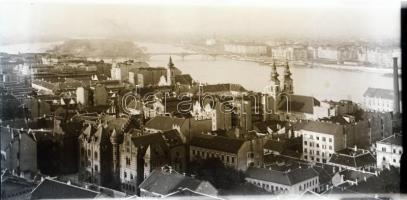 cca 1935 Budapesti városképek, 13 db szabadon felhasználható, vintage üveglemez negatív, + 1 db diap...