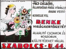 cca 1947 Budapest, kiskereskedők, kisiparosok reklám grafikái, amelyeket mozikban vetítettek, 13 db ...