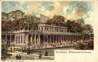 Karlovy Vary, Karlsbad; Mühlbrunn-Colonade, Sprudelcolonade, Westend - 3 pre-1945 unused town-view p...
