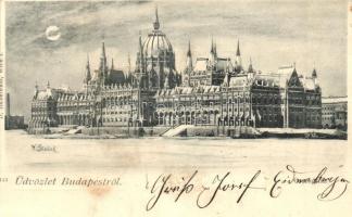 1898 Budapest V. Országház télen, D. Halberstadt kiadása s: H. Skocek (fa)