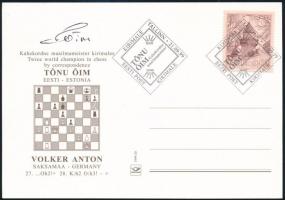 Tonu Oim (1941- ) észt levelezési sakk-világbajnok aláírása észt sakk-levelezőlapon