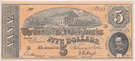 Amerikai Konföderációs Államok / Virginia / Richmond 1864. 5$ replika T:I The Confederate States of Amerika / Virginia / Richmond 1864. 5 Dollars replica C:UNC