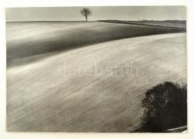 cca 1975 Zsigri Oszkár (1933-?): Tavaszi szántás Piliscsév határában, feliratozott vintage fotóművészeti alkotás, kasírozva, 27x39 cm