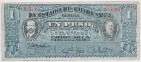 Mexikó / Forradalom / Chihuahua 1915. 1P hátoldalán piros felülbélyegzés T:III,III- Mexico / Revolution / Chihuahua 1915. 1 Pesos with red stamp on back C:F,VG Krause S530