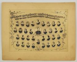 1932 Pécs, Szent Erzsébet Leánygimnázium tanári kara és végzős osztálya, kistabló 35 nevesített portréval, Zelesny Károly felvételei, 19x25 cm, karton 26x32 cm