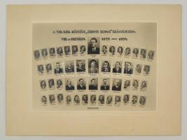 1934 Budapest, VIII. kerületi Zrínyi Ilona leánylíceum tanári kara és végzős osztálya, kistabló 50 nevesített portréval, a Belvárosi Fotoműhely felvételei, 16,5x23,5 cm, karton 24x32 cm