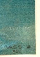 Vass Tamás (1942-1988): Tó part. Akvarell, papír, jelzett, üvegezett kertben, 34×44 cm