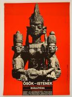 1977 Ősök-istenek Nyugat-Afrika élő népművészete kiállítás plakátja, Horváth jelzéssel, kis szakadással, 69,5x50 cm