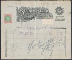 1910 Steiner Rezső díszes fejléces számla, okmánybélyeggel