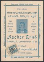 cca 1900 Ascher Ernő ruhaárus számolócédulája, okmánybélyeggel
