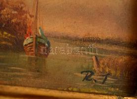 RT jelzéssel: Vitorlás szélmalomnál. Olaj, fa, keretben, 7,5×9,5 cm