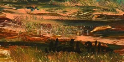 Novák Péter (1961-2015): Séta. Olaj, karton, jelzett, 24×30 cm