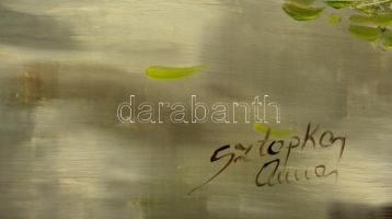 Sztopka Anna (1950-): Lány a kútnál. Olaj, farost, jelzett, 39×29 cm