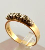 Arany(Au) 18K gyűrű gyémánt kővekkel, jelzett, méret: 55, bruttó: 3 g