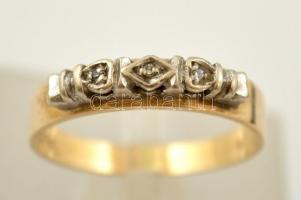 Arany(Au) 18K gyűrű gyémánt kővekkel, jelzett, méret: 55, bruttó: 3 g