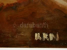 Kékediné Katona Nikolett (?-):A szemét lesütő nő. Olaj, karton, 30×20 cm