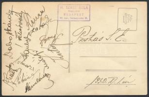 1930 a Postás SE focicsapat csoportképe, fotólap, M. Szász Béla fényképész felvétele, hátulján a csa...