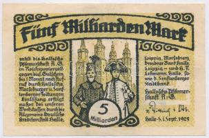 Németország / Weimari Köztársaság / Halle 1923. 5.000.000.000M szükségpénz T:II,II- Germany / Weimar Republic / Halle 1923. 5.000.000.000 Mark necessity note C:XF,VF