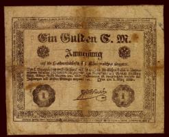 1849. 1G "Almássy bankó" korabeli hamisítvány kézírásos megjegyzésekkel T:restaurált