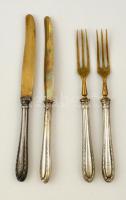 Ezüst(Ag) nyelű kés(2 db) + ezüst(Ag) nyelű villa(2 db), jelzettek: h: 16 és 17 cm, bruttó: 76 g
