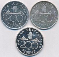 1992. 200Ft Ag "MNB" + 1993. 200Ft Ag "MNB" + 1994. 200Ft Ag "Deák" T:...