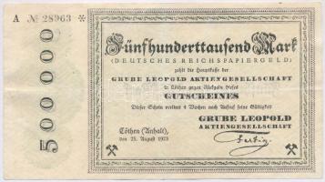 Németország / Weimari Köztársaság / Köthen 1923. 500.000M szükségpénz T:III Germany / Weimar Republic / Köthen 1923. 500.000 Mark necessity note C:F