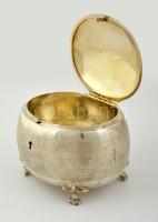 Ezüst (Ag.) monogramos cukor doboz, kulcs nélkül, jelzett, mesterjeggyel, jó állapotban, kis fogóval...