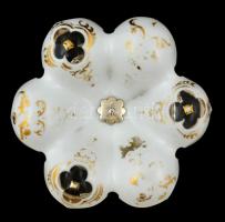 Antik ezüst (Ag.) talpas mini kináló, tetején több rétegű csiszolt tejüveg, kézzel festett, kopott a...