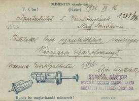 Budapest VI. Teréz körút 50. Kemény Sándor orvosi műszer szakvállalatának reklámlapja, a hátoldalon ...