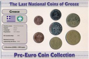Görögország 1990-2000. 1D-100D (7xklf) forgalmi szett Görögország utolsó nemzeti pénzei T:2,2- Greece 1990-2000. 1 Drachma - 100 Drachmai (7xdiff) coin set The Last National Coins of Greece C:XF,VF