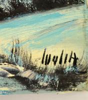 Olvashatatlan jelzéssel: Hegycsúcsok. Olaj, vászon, 40×80 cm