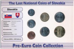 Szlovákia 2002-2007. 10h - 10K (7xklf) forgalmi szett "Szlovákia utolsó nemzeti pénzei" T:1-,2 Slovakia 2002-2007. 10 Heller - 10 Koruna (7xdiff) coin set "The Last National Coins of Slovakia" C:AU,XF