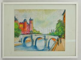 Diener jelzéssel: Nagyvárosi korzó. Pasztell, papír, üvegezett keretben, 40×49 cm