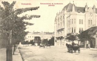 Kolozsvár Cluj; Kereskedelmi és iparkamara palotája, Schuster Emil kiadása / palace of the chamber of commerce and industry (ázott sarok / wet corner)