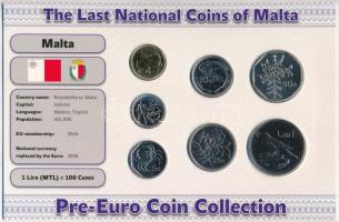 Málta 1998-2005. 1c - 1L (7xklf) forgalmi szett "Málta utolsó nemzeti pénzei" T:1-,2 Malta 1998-2005. 1 Cent - 1 Lira (7xdiff) coin set "The Last National Coins of Malta" C:AU,XF