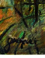 Olvashatatlan jelzéssel: Házak. Olaj, karton, sérült, 42×57 cm