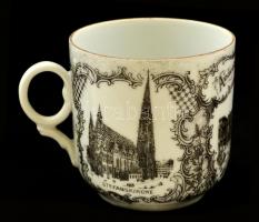 Bécsi városképes Victoria porcelán csésze, matricás, jelzett, kis kopásnyomokkal, d: 7 cm