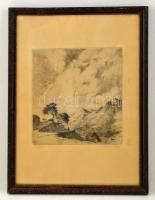 Bajor Ágost (1892-1958): Hegyek. Rézkarc, papír, jelzett, üvegezett keretben, 25×22 cm