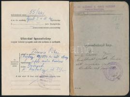 1940-1944 Vegyes okmány tétel, 3 db: 
1940 Katonai igazolványi lap, M. Kir. Alsódabasi Honvéd Kiegé...