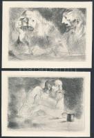 Szász Endre (1926-2003): Alakok, 2 db rézkarc, papír, jelzés nélkül, 8×11 cm