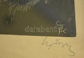 Olvashatatlan jelzéssel: Vízió. Fametszet, papír, jelzett, üvegezett keretben, 14x12 cm