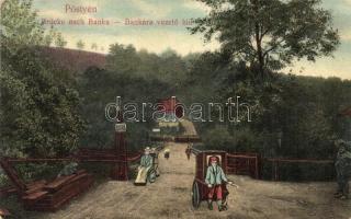 Pöstyénfürdő, Bad Piestany; Brücke nach Banka / Bankára vezető híd, infanterista, tolószék / bridge, infanterist, wheelchair (EK)