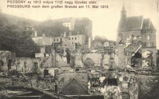 Pozsony, Pressburg, Bratislava; az 1913 május 17-ei nagy tűzvész után, Kaufmann kiadása / nach dem großen Brande / after the fire, ruins (Rb)