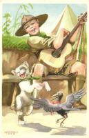 4 db RÉGI cserkész képeslap, Márton L. aláírásával, Cserkész levelezőlapok kiadóhivatala / 4 pre-194...