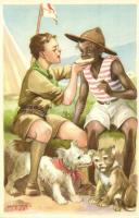 4 db RÉGI cserkész képeslap, Márton L. aláírásával, Cserkész levelezőlapok kiadóhivatala / 4 pre-194...