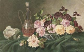 37 db RÉGI virágos üdvözlőlap, néhány litho / 37 pre-1945 flower greeting cards, some litho