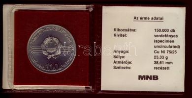 1982. 100Ft "Labdarúgó VB" T:BU Eredeti tokban, tanúsítvánnyal!