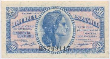 Spanyolország 1937. 50c T:I- Spain 1937. 50 Centimos C:AU Krause 93