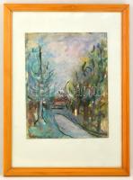 Gombosné B. Éva (1957- ): Odavezető út, akvarell, papír, jelzett, üvegezett fa keretben, 40×31 cm